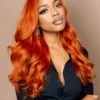 Ginger Hair Color Lace Wigs Body Wave Human Hair Wavy Wig